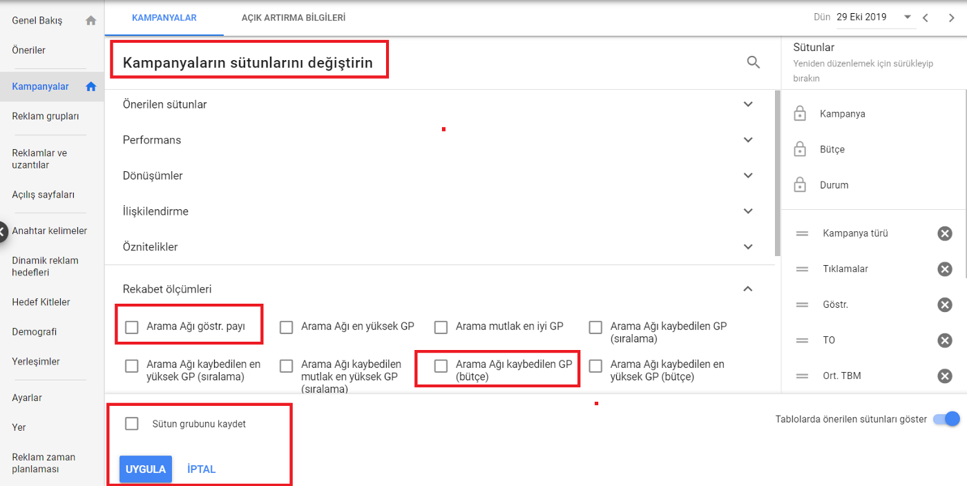 Kampanya Sütunları