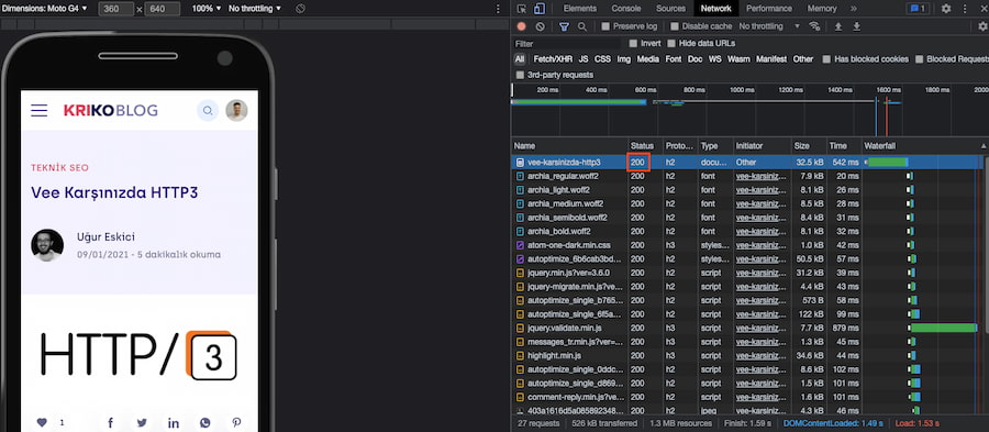 Devtools HTTP Status