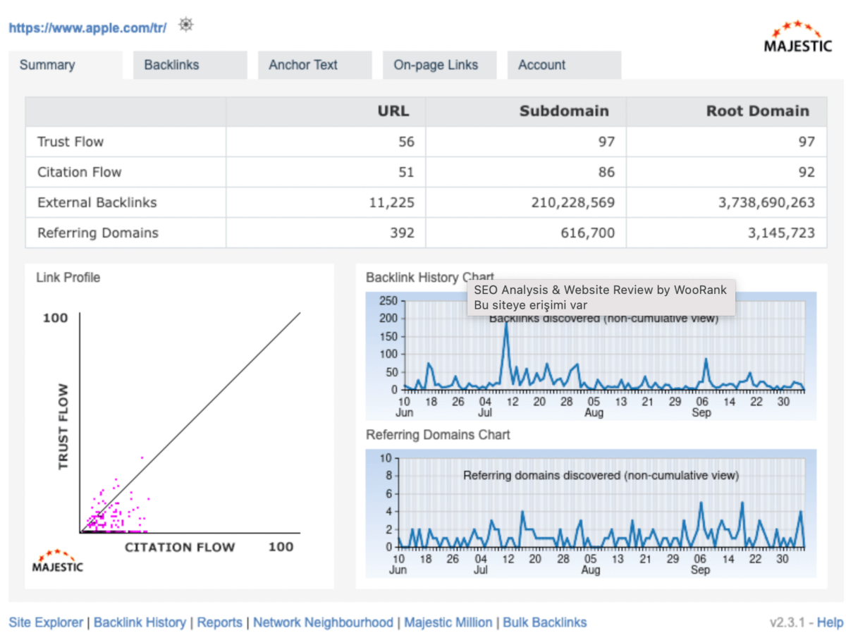 google chrome Majestic Backlink Analyzer eklentisi