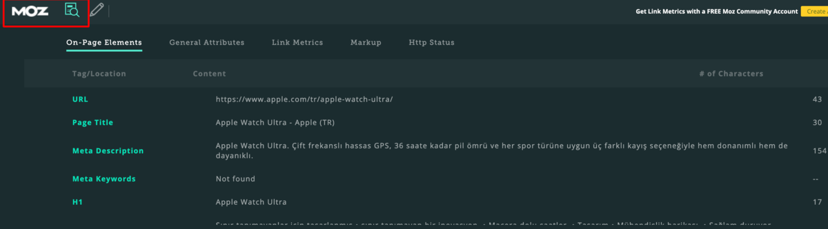 google chrome MozBar eklentisi