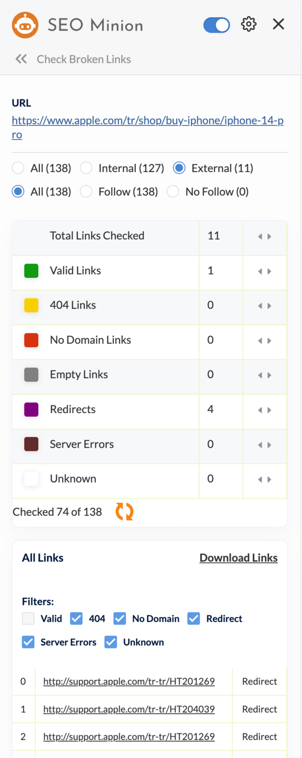 google chrome SEO Minion eklentisi